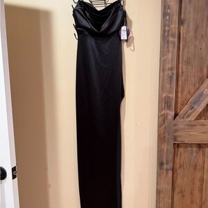 Windsor Black Satin Cowl Neck Slip Maxi Dress